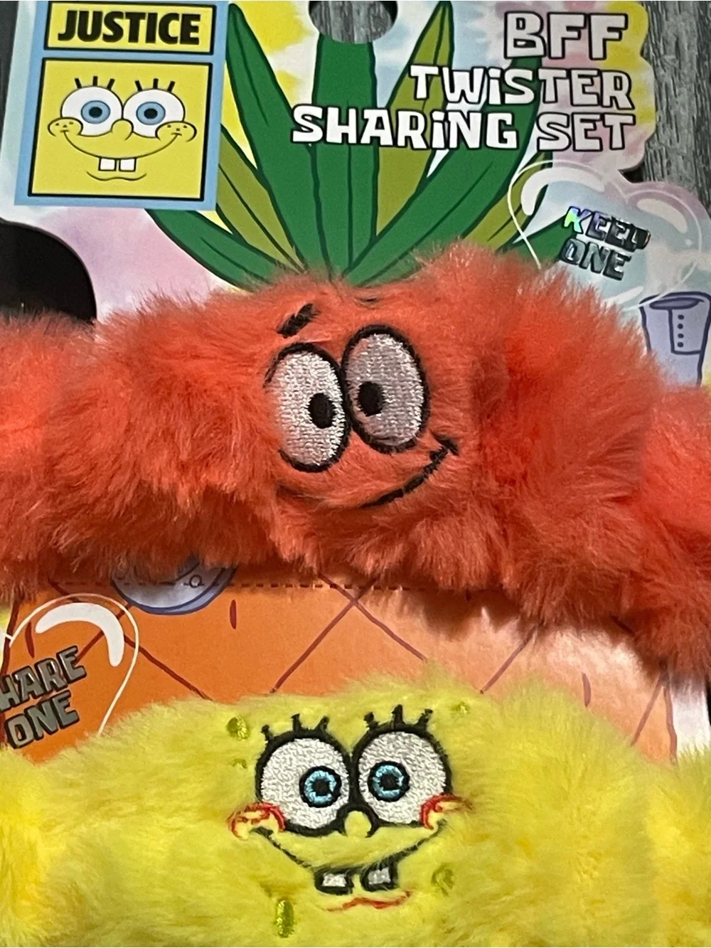 NWT Justice SpongeBob SquarePants BFF Twister Sharing Set Plush Scrunchies 2Pack